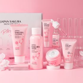 Skin Care Set JAPAN SAKURA Women Beauty Gift Sets Skin Care Kit With Cleanser, Toner, Lotion, Serum, Eye Cream, Face Cream Travel Kit For Women Teen G