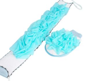 Exfoliating Loofah Kit Double Side Back Scrubber and Shower Gloves; Blue