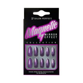 Salon Perfect Magnetic Mirror Effect Purple Nail Set, File & Glue Included, 30 Pieces