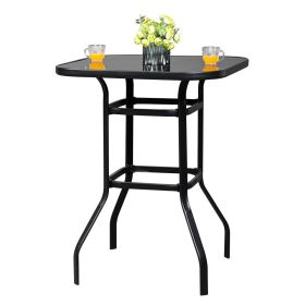 Wrought Iron Glass High Bar Table Patio Bar Table Black