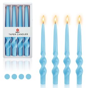 4pcs Tapered Candlesticks Spiral Taper Candle, 10 Inch Blue Candlestick Twisted Taper Candles for Dinner Table Decor Housewarming Gift Idea