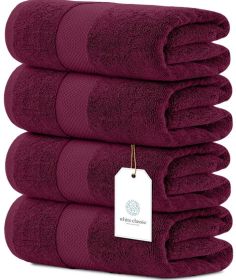 Luxury Bath Towels Set of 4 Large 700 GSM Cotton Ultra Soft Bath Towels 27x54 inch Highly Absorbent and Quick Dry Wine Red