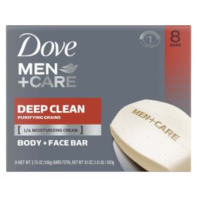 Dove Men+Care Body + Face Bar Purifying Grains, Deep Clean, 3.75 oz (8 Bars)