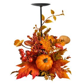 Nearly Natural Orange 12" Fall Maple Leaves, Berries and Pumpkin Autumn Harvest Candle Holder