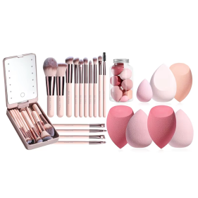 Makeup Brushes With Case Set Portable LED Mirror Makeup Jewelry Storage Case Travel Makeup Tool Kits (Option: 4set)