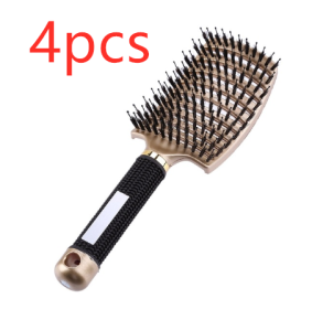 Hairbrush Anti Klit Brushy Haarborstel Women Detangler Hair Brush Bristle Nylon Scalp Massage  Teaser Hair Brush Comb (Option: Golden black-Brush-4pcs)