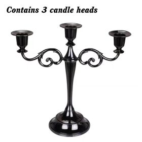 3/5-Arm Metal Plated Candle Holders Retro Candelabra European Style Simple Romantic Candlestick Pillar Wedding Party Centerpiece (Ships From: CN, Color: black-three)