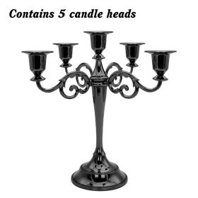 3/5-Arm Metal Plated Candle Holders Retro Candelabra European Style Simple Romantic Candlestick Pillar Wedding Party Centerpiece (Ships From: CN, Color: black-five)