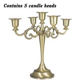 3/5-Arm Metal Plated Candle Holders Retro Candelabra European Style Simple Romantic Candlestick Pillar Wedding Party Centerpiece (Ships From: CN, Color: bronze-five)