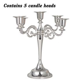 3/5-Arm Metal Plated Candle Holders Retro Candelabra European Style Simple Romantic Candlestick Pillar Wedding Party Centerpiece (Ships From: CN, Color: silver-five)