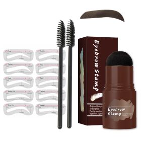 Eyebrow Stamp Stencil Kit, Eyebrow Definer Powder Stamp Makeup (Color: Dark Brown)