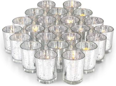 US Silver Party Decorations 72pcs, Mercury Glass Votive Candle Holders Set for Wedding, Bridal and Baby Shower (Color: Silver)