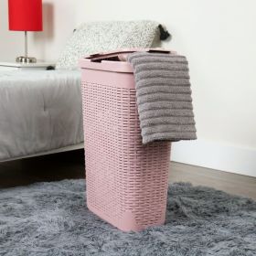 40 Liter Slim Laundry Basket with Cutout Handles & Lid (Color: pink)