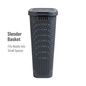 40 Liter Slim Laundry Basket with Cutout Handles & Lid (Color: Gray)