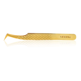 Veyes Inc Eyelash Extensions Tweezers Veyelash Professional 90 Degree Tweezers for Volume Stainless steel 3D Accurate Closure (Color: C01 Gold)