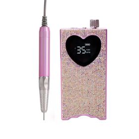 Heart Shape Electric Nail Drill 35000RPM Nails Milling Cutter Wireless Pedicure Grinder Rechargeable Nail Drilling Machine (Plugs Type: EU, Color: with rhinestone)